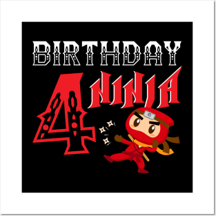 Kids 4th Birthday Ninja for Boys 4 Year Birthday Posters and Art